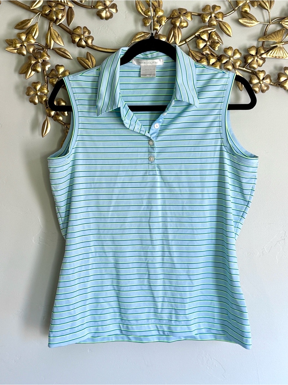 Nike Golf Striped Sleeveless Polo in Blue & Green